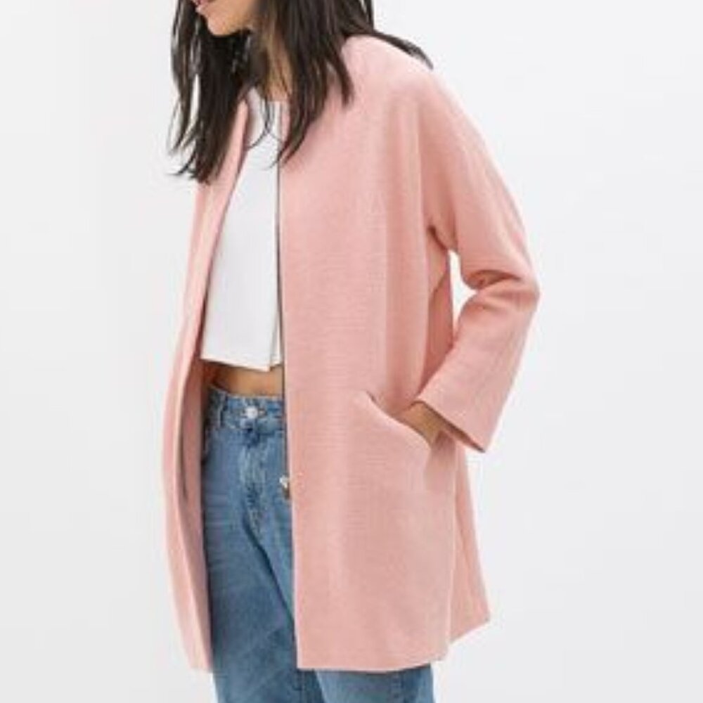 Zara Cotton Blend Woven Long Jacket